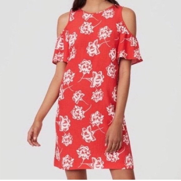 LOFT Dresses & Skirts - LOFT orange and white cold shoulder dress